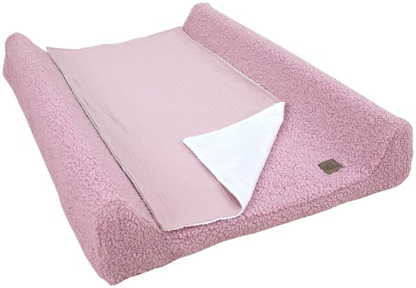 Wiklinopol Wickelauflage 50x70 cm Baby – 3in1 Set mit abnehmbarem Teddy-Plüsch-Bezug (rosa) Wickelunterlage abwaschbar mit Umrandung + wasserdichte Frottee-Wickeltischauflage für unterwegs