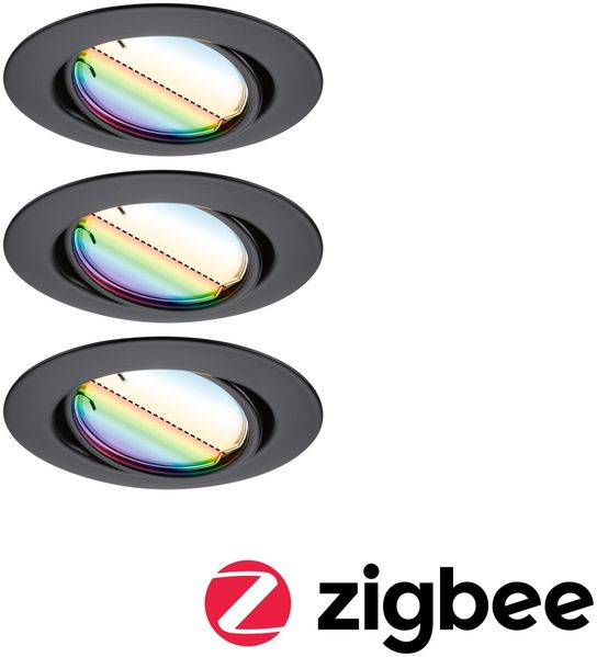 Paulmann 92468 Zigbee LED Einbauleuchte Base Coin Basisset RGBW Schwarz matt 3000K