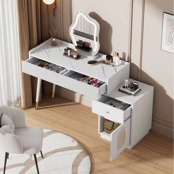 MODFU Schminktisch Kosmetiktisch (LED-Schminktisch mit Spiegel & Touch-Beleuchtung, 1-St, Moderner Kosmetiktisch mit Touch-Steuerung, Stauraum und Schubladen), ideal für Schlafzimmer & Ankleidezimmer
