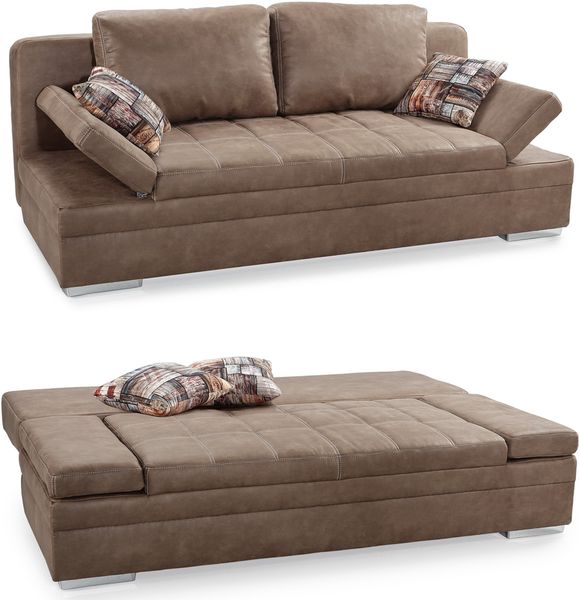 Schlafsofa Armlehnen verstellbar Bettkasten Couch Steppung Antiklederoptik Braun
