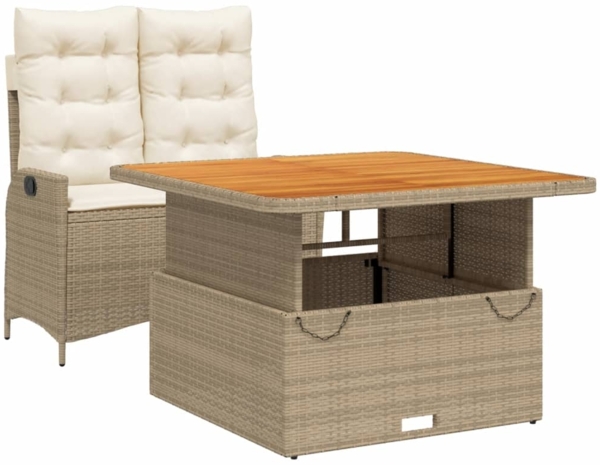 vidaXL 2-tlg. Garten-Essgruppe mit Kissen Beige Poly Rattan 3277475