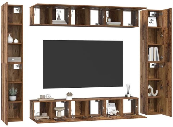 vidaXL TV-Schrankset Wandmontiert 10 pcs Altholz Holzwerkstoff 3393150 Bild 3
