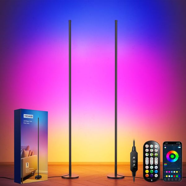YICAIZI LED Stehlampe Wohnzimmer RGB - 2 Stück 160cm Stehlampe Dimmbar, Standleuchte LED mit Fernbedienung und APP, Musikmodi, DIY-Modus & Timing -Funktion für Schlafzimmer, Gaming