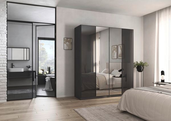 OTTO home Drehtürenschrank Kleiderschrank Kleiderschränke Schrank Garderobe AGORDO mit Glasfront (in zwei Griff-Farben, Breiten 91-405 cm) durchdachte Innenausstattung, in 8 Breiten und 2 Höhen MADE IN GERMANY