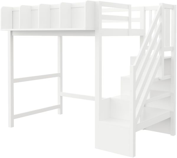Multifunktionales Hochbett 90 x 200 cm, Mit Sicherheitsgitter und Ablage, Ausgestattet Mit LED-Beleuchtung, Mit Aufsteigeleiter, Offenem Stauraum unter dem Bett, Weiß Bild 10
