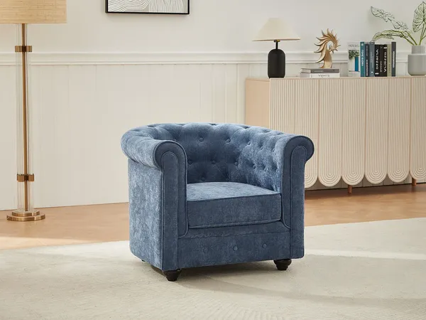 Vente-unique - CHESTERFIELD Sessel Stoff Blau - B 78 cm x H 72 cm x L 82 cm