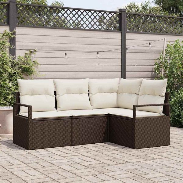 vidaXL Sofa Set mit Kissen 4 pcs Braun und Creme Poly-Rattan 3355027