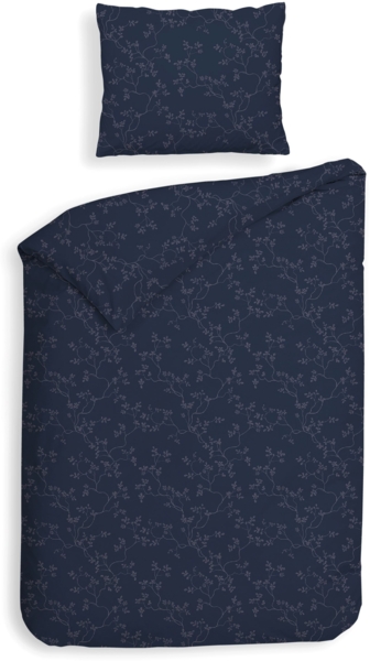 Heckett & Lane Flanell Bettwäsche 155x220 Alloro Dark Blue dunkelblau Miniblätter