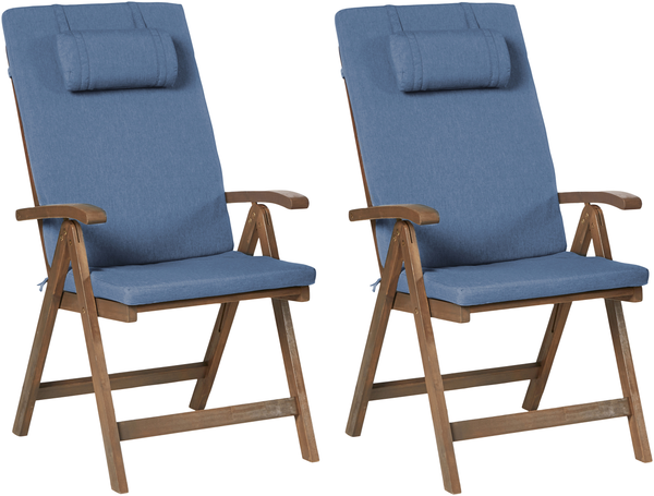 Set mit 2 Stühlen und Sitzkissen AMANTEA PREMIUM Akazienholz Blau