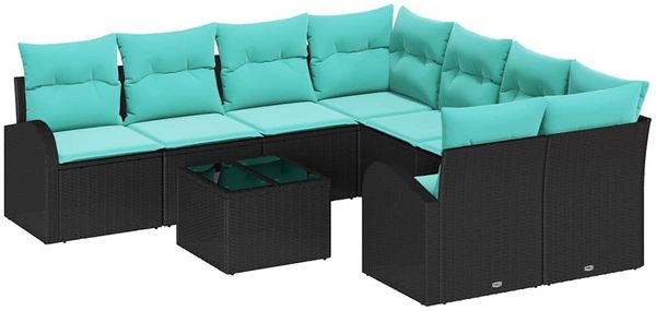 vidaXL Sofa Set mit Kissen 9 pcs Schwarz und Türkis Poly-Rattan 3354655 Bild 2