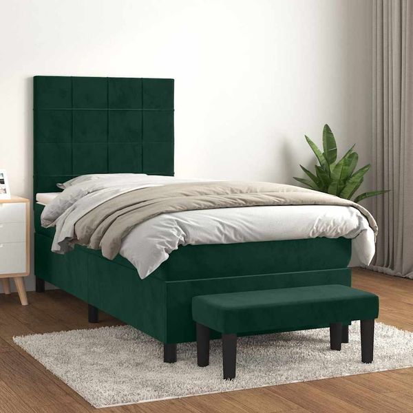 vidaXL Boxspringbett mit Matratze Dunkelgrün 80x200 cm Samt 3137812
