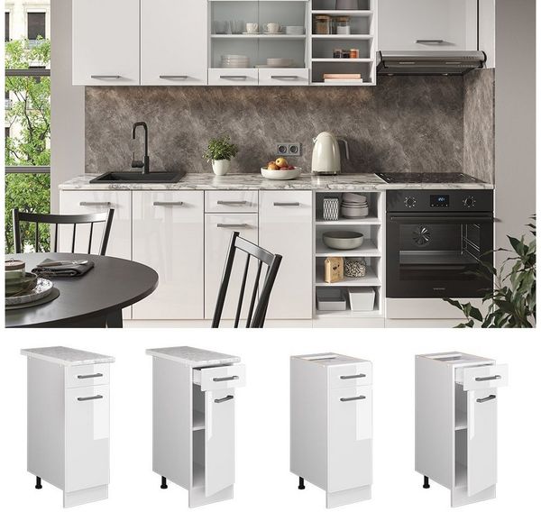 Küchenunterschrank R-Line Weiß Hochglanz 30 cm , AP Anthrazit Vicco Bild 3