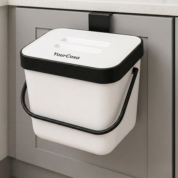 YourCasa Biomülleimer Küche 7L mit Halterung, Sieb und Deckel, 7 Liter, Mit Halterung