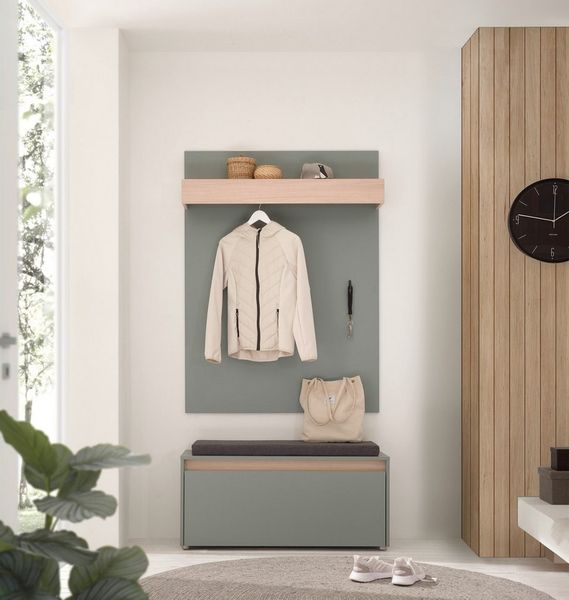 Home affaire Garderoben-Set GIRON/CiTY, moderne Garderobe, Komplettset mit viel Stauraum, (Komplett-Set, 2-St), enthält Garderobenpaneel & Schuhbank inkl. Sitzkissen, 100 cm breit