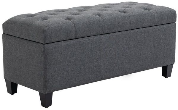 HOMCOM Sitzbank Polsterbank mit Stauraum Truhenbank Flur Schlafzimmer Wohnzimmer leinenartiges Polyester Gummiholz Dunkelgrau 100 x 40 x 44 cm