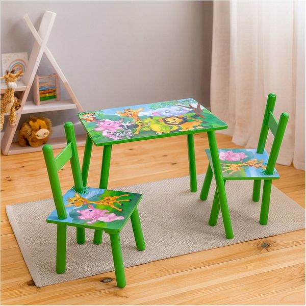 HTI-Living Kindersitzgruppe Kindertisch Set mit 2 Stühlen farbenfroh, (Set, 1 Tisch, 2 Stühle), Kindertischgruppe mit 2 Stühlen bunt Dino Motiv