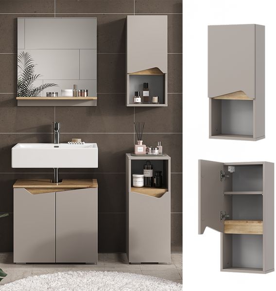 Badschrank Marelle Greige 30 x 67 cm mit Tür und offenem Fach Vicco Bild 2