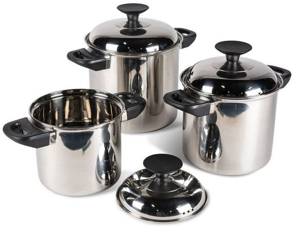 Kampa Dometic Topf-Set Space Saver Cook Set, Edelstahl (3 Töpfe und 3 Deckel), stapelbar, aus Edelstahl