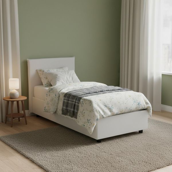 Talamo Italia - Einzelbett Cinzia, Bettkasten mit Kunstlederbezug, 100 % Made in Italy, Öffnung vorne, inklusive Matratze 90x200 cm, Weiß