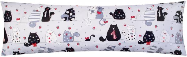 Heubergshop Seitenschläferkissenbezug, (1 Stück), 40x145cm 100% Baumwolle Katzen Pfoten Herzen Kinder (KY-Katzen-Grau)