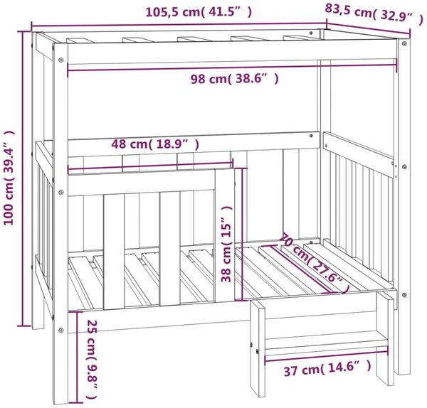 vidaXL Hundebett Weiß 105,5x83,5x100 cm Massivholz Kiefer 822388 Bild 8