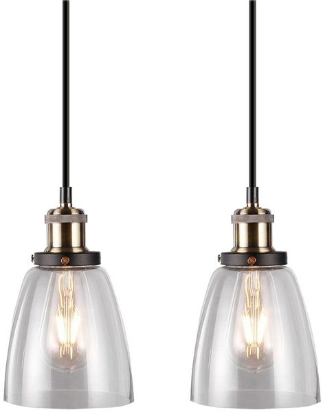 2er Set Vintage Pendelleuchten aus Glas VT-7140