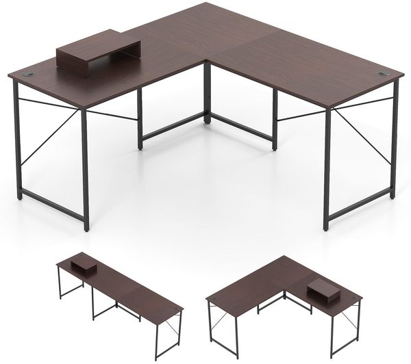 Schreibtisch L-Form reversibler Eckschreibtisch mit Ladestation Computertisch Bürotisch Braun