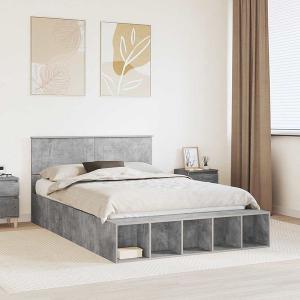 vidaXL Bettrahmen mit Regal Beton Grau 160 x 200 cm Holzwerkstoff 3408350
