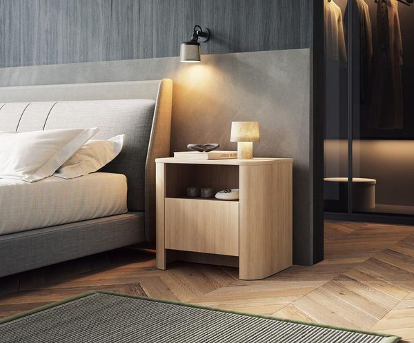Compleo Nachttisch mit Schublade BORS, Nachtschrank, abgerundetes Design
