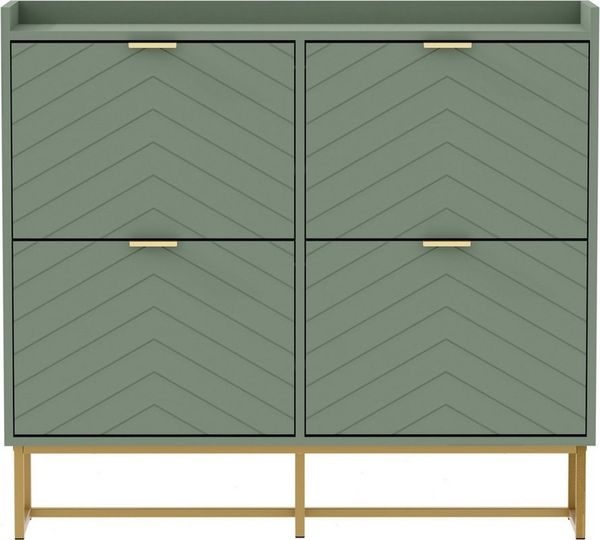 UEV Schuhschrank mit 4 Klappen, Schuhkipper Schmal, Schuhregal mit Metallfüße (Packung, Modern Schuhaufbewahrung mit Oberplatte Schuhkommode mit Kippsicherung) trennwände verstellbar und abnehmbar für verschiedene Schuhtypen