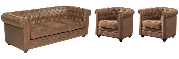 Vente-unique - CHESTERFIELD Sofa and armchair set StoffStoff Braun - B 78 cm88 cm x H 72 cm x L 205 cm82 cm