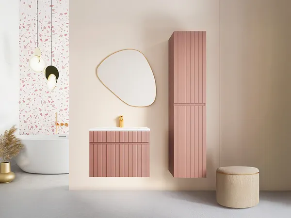 Vente-unique - SATARA Bathroom furniture set Holz, Platte Puderrosa - B 46 cm x H 46 cm x L 60 cm