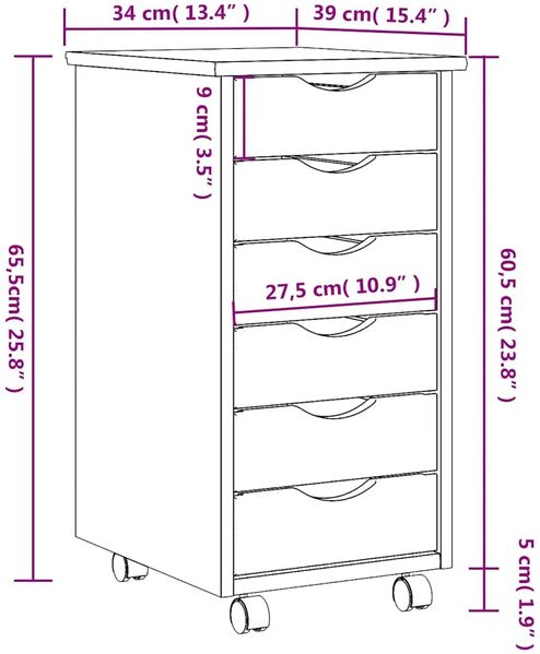 vidaXL Rollschrank mit Schubladen MOSS Grau Massivholz Kiefer 355890 Bild 10