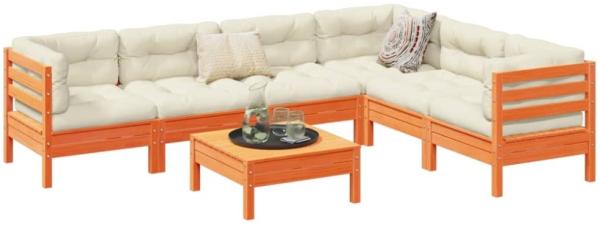 vidaXL 7-tlg. Garten-Sofagarnitur mit Kissen Wachsbraun Kiefernholz 3299471