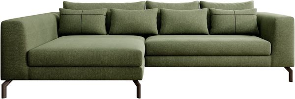 INOSIGN Ecksofa Cross, mit softem Sitz, L-Form, wendbare Zierkissen, Breite 284 cm, Couch mit vielen Kissen, stylische Kreuznaht, elegante Metallfüße