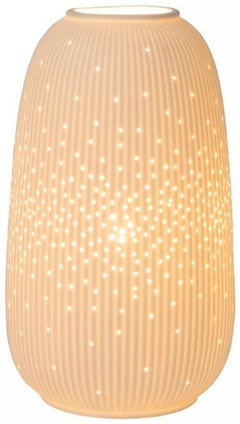 Licht-Erlebnisse Nachttischlampe KAIMO, ohne Leuchtmittel, Porzellan E14 D: 14,1 cm 24,1 cm hoch Weiß rund Modern