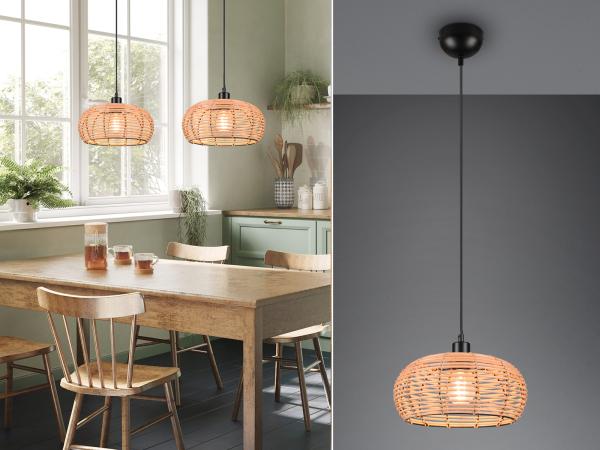 TRIO Leuchten LED Pendelleuchte, Dimmfunktion, LED wechselbar, Warmweiß, Korblampen Rattan geflochten hängend über-n Esstisch & Kochinsel Ø29cm