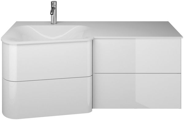 Burgbad BADU Waschbecken mit Unterschrank 122 cm breit, Weiß, Waschbecken Gussmarmor Weiß, Ablage rechts, 4 Schubladen