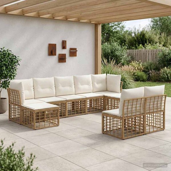 vidaXL Outdoor-Sofagarnitur Natürlich und Cremweiß Polyester 3437558