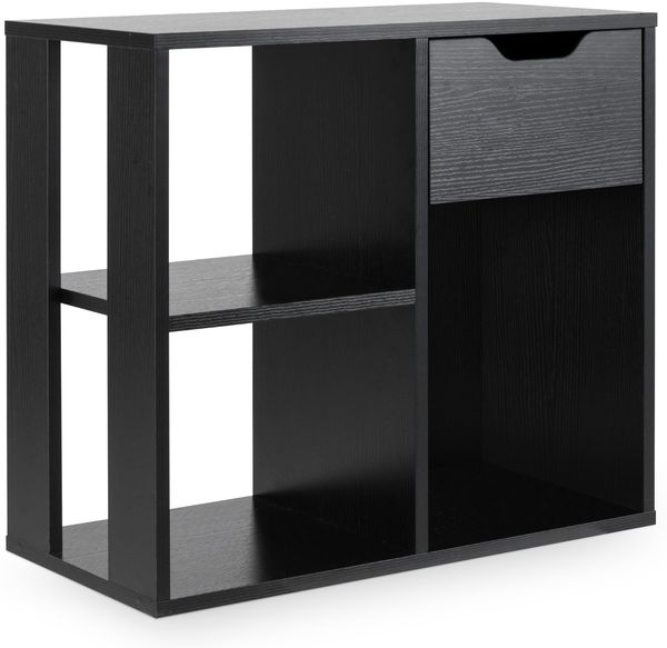 Holz Bücherregal mit Schublade & 3 Fächern Würfelregal Büroregal Raumteiler Standregal Schwarz