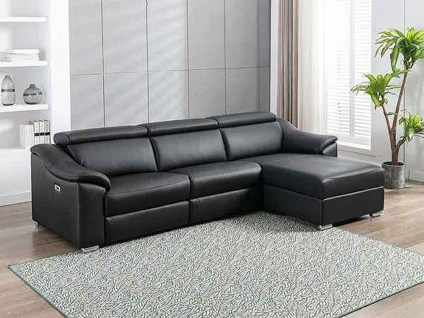 Vente-unique - PEDRERA Sofa Leder Schwarz - B 175 cm x H 100 cm x L 284 cm