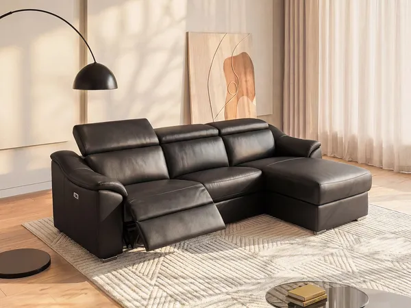 Vente-unique - PEDRERA Sofa Leder Schwarz - B 175 cm x H 100 cm x L 284 cm