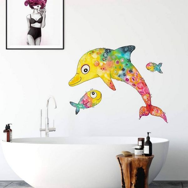 K&L Wall Art Wandtattoo Wandtattoo Hagenmeyer Lebensfreude Badezimmer Delfin Fische, Wandbild selbstklebend, entfernbar