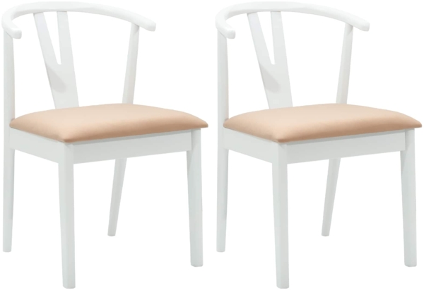 vidaXL Esszimmerstuhl 2 pcs Weiß und Braun Massives Gummiholz 42020409