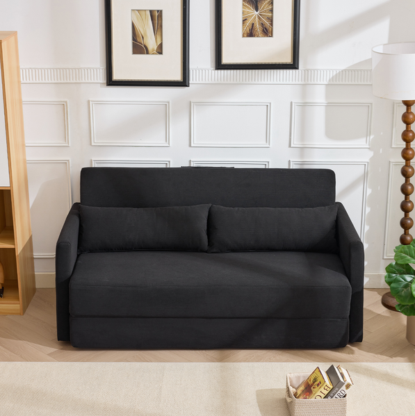 Schlafsofa 165 x 92 x 82 cm, 2-Sitzer Klappsofa aus Cord mit 2 Kissen und Magazintaschen