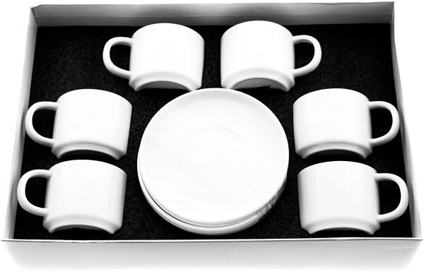 Almina Mokka-Tassen-Set - 12 Teiliges Set weiß - Espressotasse 100 ml Glatt