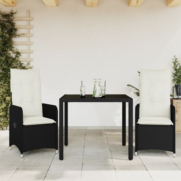 vidaXL 3-tlg. Garten-Bistro-Set mit Kissen Schwarz Poly Rattan 3276987