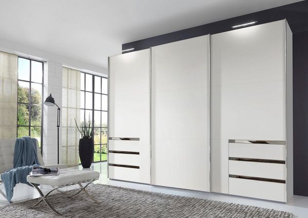 Schwebetürenschrank LEVEL 36 A, 300/216, mit Schubladen, Weiß/Weiß
