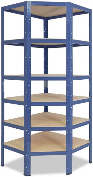 shelfplaza HOME 230x90x60 cm Eckregal in blau mit 6 Böden und 145 kg Traglast pro Boden