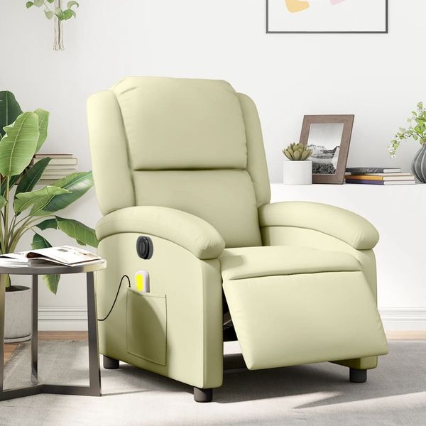 vidaXL Massagesessel Elektrisch Creme Echtleder 3204260